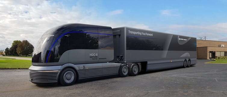 Hyundai’s driverless, hydrogen-powdered heavy goods truck unveiled last month in the US. Credit: Hyundai
