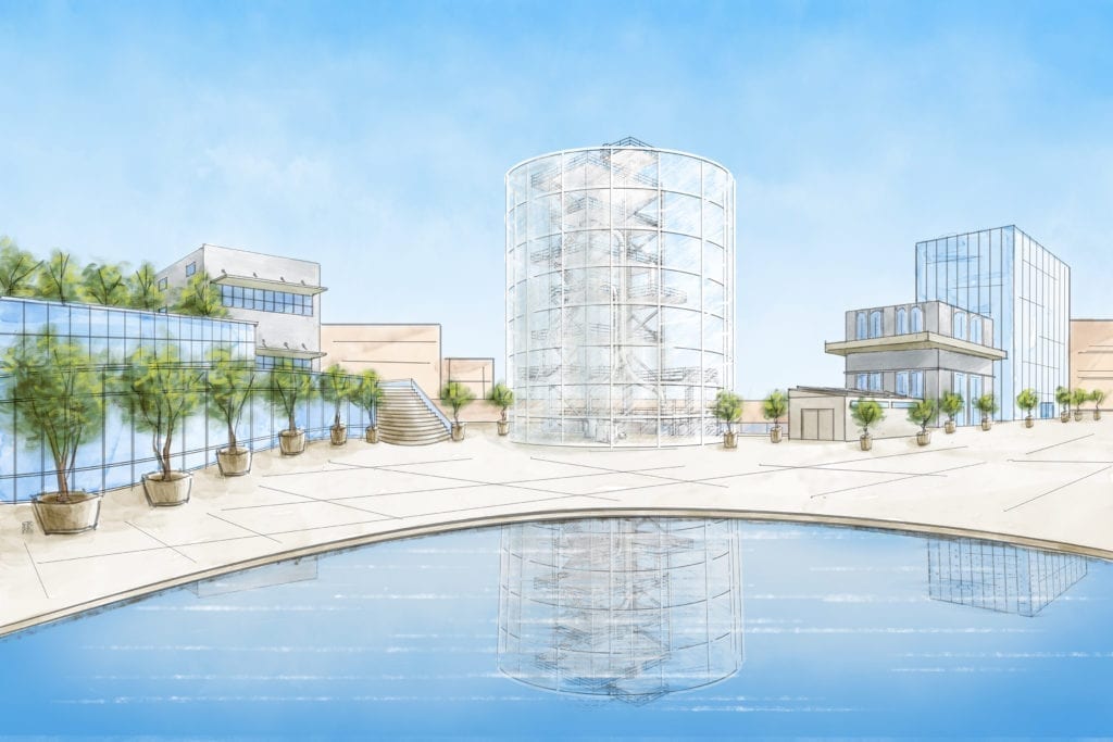 1. This artist’s rendering shows the waste-to-hydrogen facility being planned by Ways2H and Ford, Bacon & Davis in Kern County, California. Courtesy: Ways2H