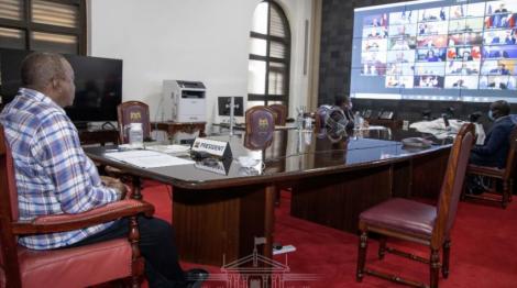 President Uhuru Kenyatta speaking during a panel discussion at the virtual leaders' summit on climate change convened by US President Joe Biden on April 23, 2021.